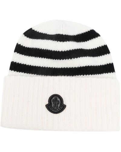 Moncler Striped Ribbed-knit Wool Beanie - Black