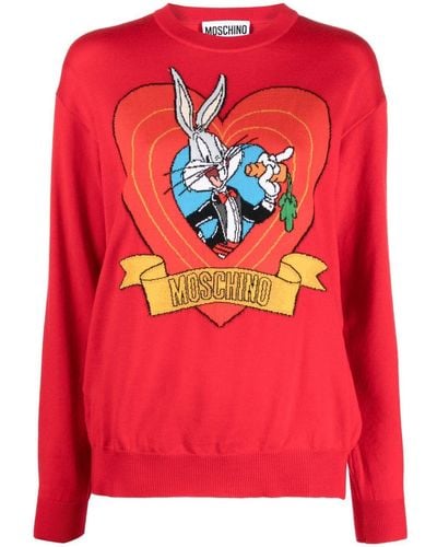 Moschino Bugs Bunny Intarsien-Pullover - Rot