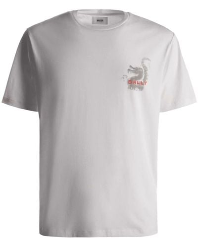 Bally Dragon-print Organic Cotton T-shirt - Gray