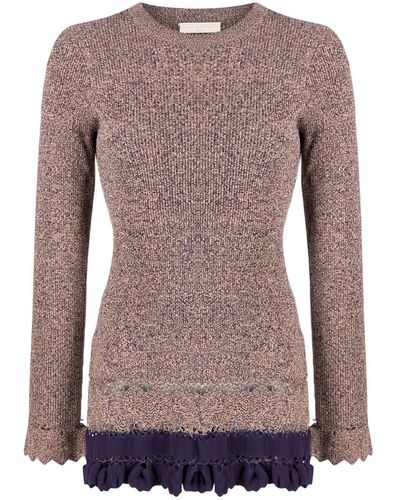 Ulla Johnson Jersey de canalé con ribete de volante - Marrón