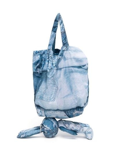 Natasha Zinko Bunny Denim-print Tote Bag - Blue