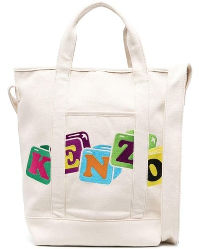 KENZO Graphic-embroidered Cotton-canvas Tote Bag - White