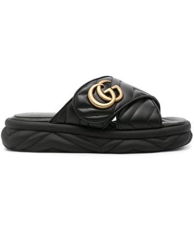 Gucci Marmont Quilted Leather Slides - Black
