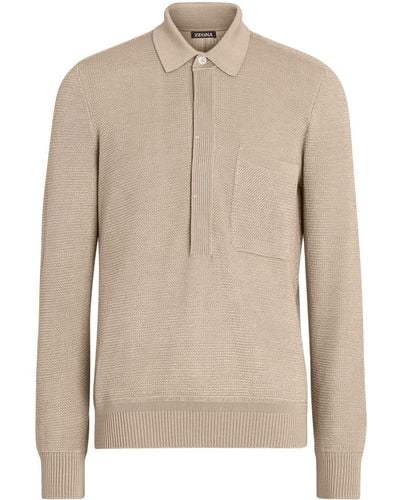 ZEGNA Long-sleeve Knit Polo Shirt - Natural