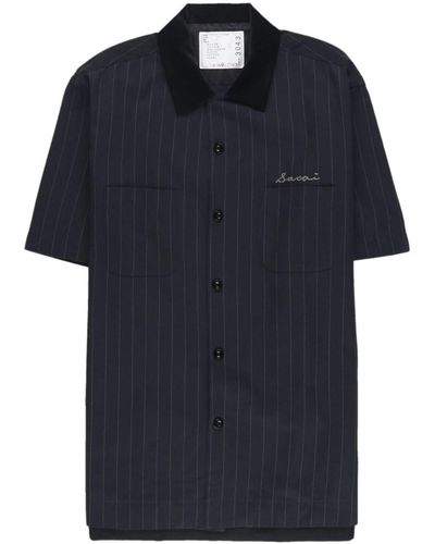 Sacai Chemise rayée à logo brodé - Bleu