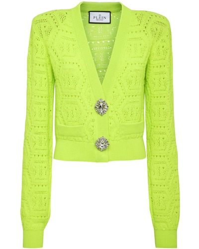 Philipp Plein Monogram-intarsia Cropped Cardigan - Green