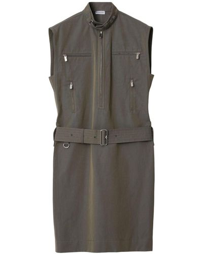 Burberry Zip-detail Cotton-linen Dress - Gray