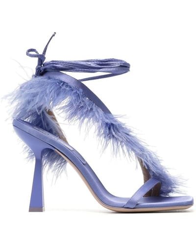 Sebastian Milano Marie A. 110mm Feather-trim Sandals - Blue