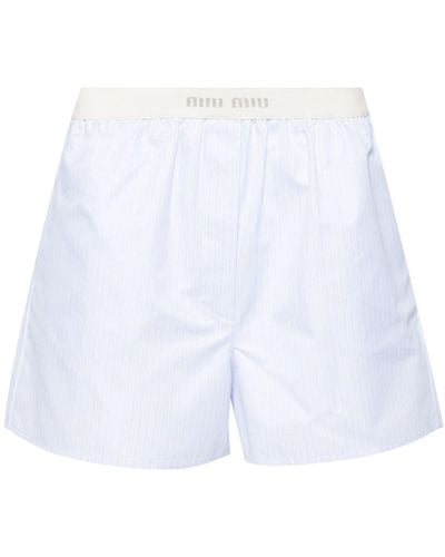 Miu Miu Shorts pigiama a righe con banda logo - Bianco