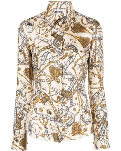 Moschino Bridle-print Silk Shirt - Natural