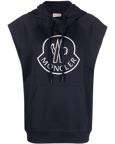 Moncler Logo-print Sleeveless Cotton Hoodie - Blue