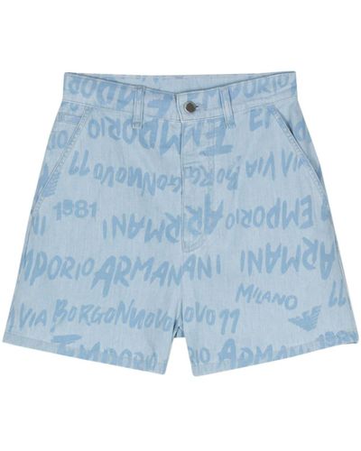 Emporio Armani Chambray-Shorts mit Logo-Print - Blau
