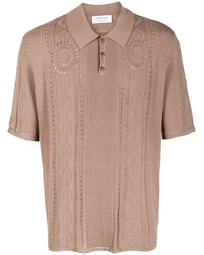 Marine Serre Moon Diamant Cable-knit Polo Top - Brown