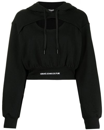 Versace Logo-waistband Cut-out Hoodie - Black