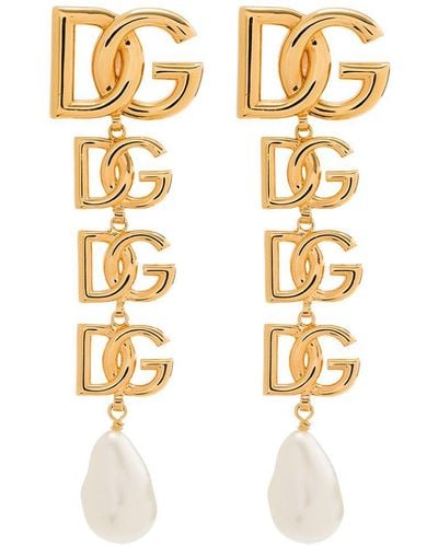 Dolce & Gabbana Dg Logo Pearl-embellished Earrings - Metallic