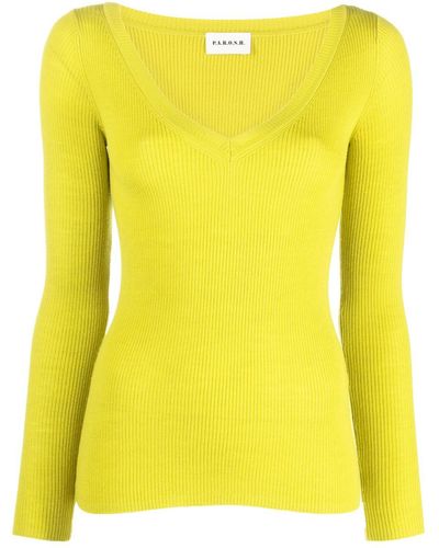 P.A.R.O.S.H. V-neck Ribbed Wool Sweater - Yellow