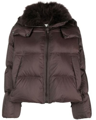 Yves Salomon Hooded Quilted Down Jacket - Brown