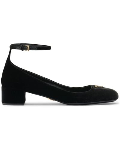 Prada 35mm Triangle-logo Velvet Court Shoes - Black
