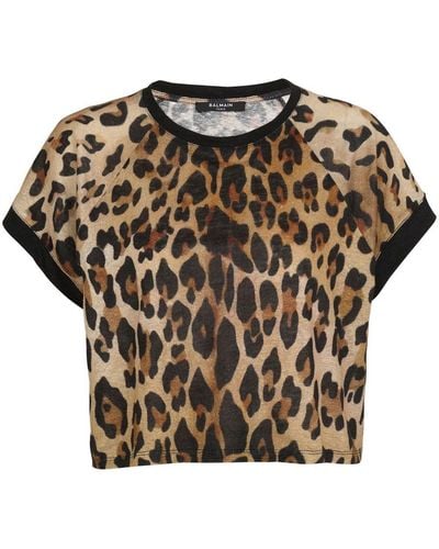 Balmain T-shirt crop à imprimé léopard - Noir