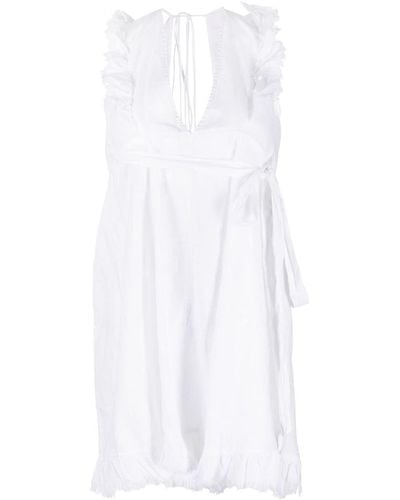 P.A.R.O.S.H. Ruffled-detail Linen Minidress - White