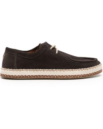 Canali Woven-sole Suede Boat Shoes - Brown
