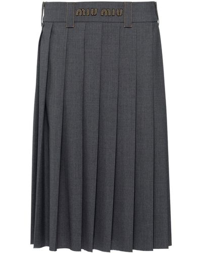 Miu Miu Midi Wool Pleated Skirt - Grey
