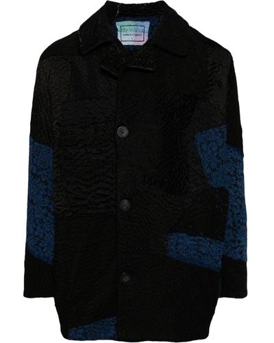 By Walid Patchwork Single-breasted Coat - Black