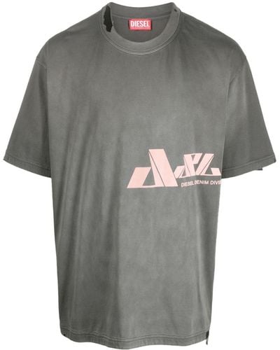 DIESEL T-shirt en coton à logo imprimé - Gris