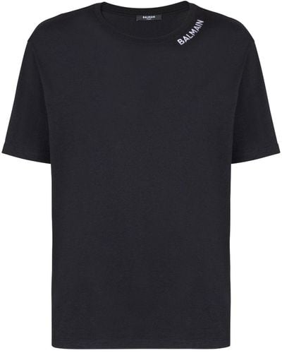 Balmain T-shirt en coton à logo brodé - Noir