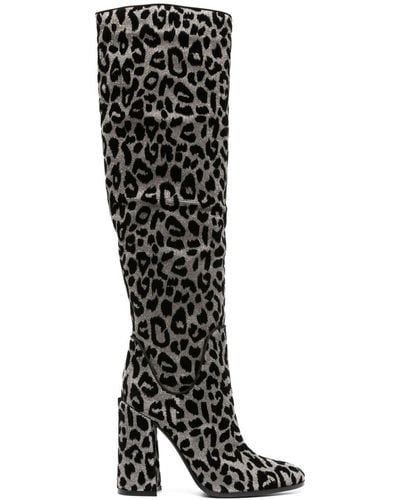 Dolce & Gabbana Cardinale 115mm Leopard-jacquard Boots - Black