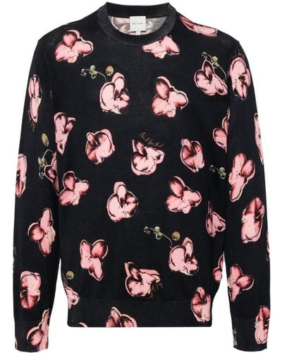 Paul Smith Orchid-print Cotton Sweater - Blue