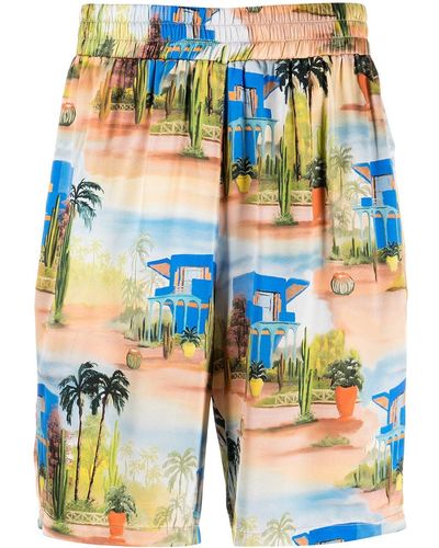 Les Benjamins Tropical-print Silk Shorts - Blue