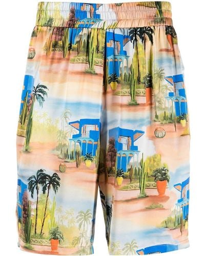 Les Benjamins Shorts aus Seide mit tropischem Print - Blau