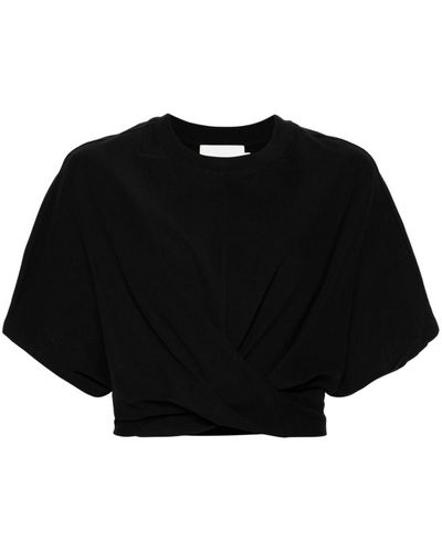 Closed Tie-fastening Cropped T-shirt - Black