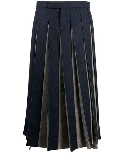 Thom Browne Jupe longue plissée à design bicolore - Bleu