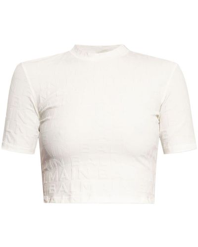 Balmain Cropped-T-Shirt mit Monogramm-Prägung - Weiß