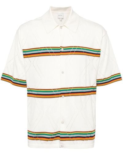 Paul Smith Signature Stripe Knitted Polo Shirt - White