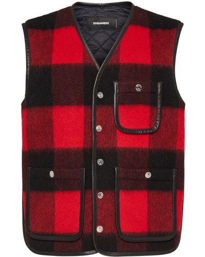 DSquared² Check-print wool-blend vest - Rot