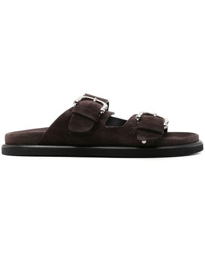 P.A.R.O.S.H. Double-buckle Suede Slides - Black