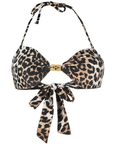Ganni Leopard-print Halterneck Bikini Top - Brown