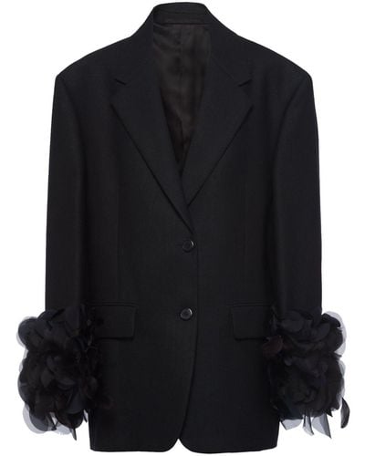 Prada Wool Feather-trim Blazer - Black