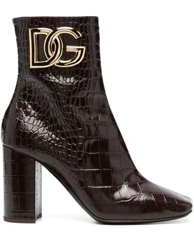 Dolce & Gabbana 90mm Logo-plaque Leather Ankle Boots - Black