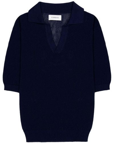 Laneus Knitted Cotton Polo Shirt - Blue