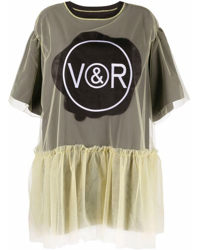 Viktor & Rolf Vestido corto a capas con logo - Amarillo