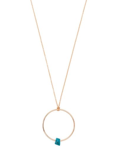 Ginette NY 18kt Rose Gold Baby Jala Chrysocolla Circle Pendant Necklace - Metallic