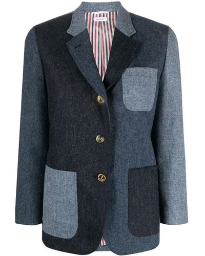 Thom Browne Donegal Paneled Wool Blazer - Women's - Wool/cupro - Blue