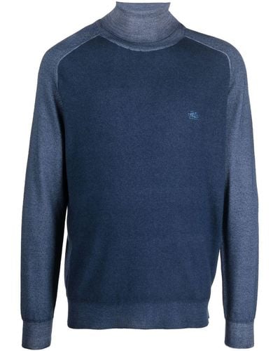 Etro Embroidered-logo Roll Neck Sweater - Blue