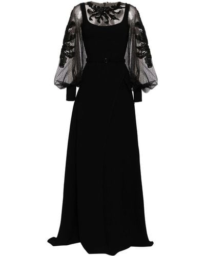 Saiid Kobeisy Beaded Crepe Maxi Dress - Black