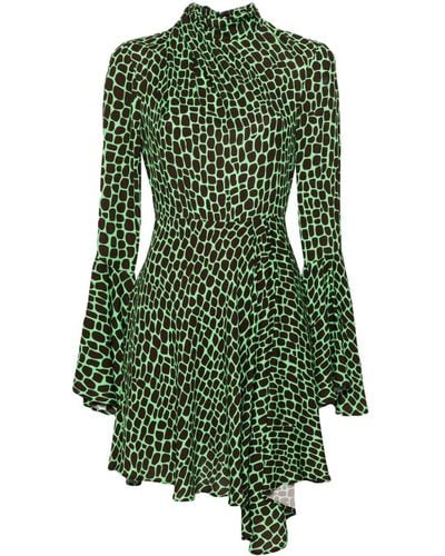 MSGM Giraffe-print Asymmetric Dress - Green