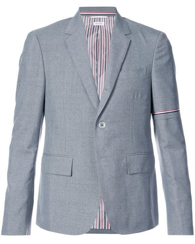 Thom Browne High Armhole Single Breasted Sport Coat With Red, White And Blue Selvedge Arm Placement In School Uniform Plain Weave - Gray